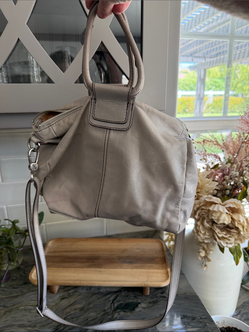 HOBO Light Taupe Leather Satchel with Detachable Strap - Picture 8 of 8